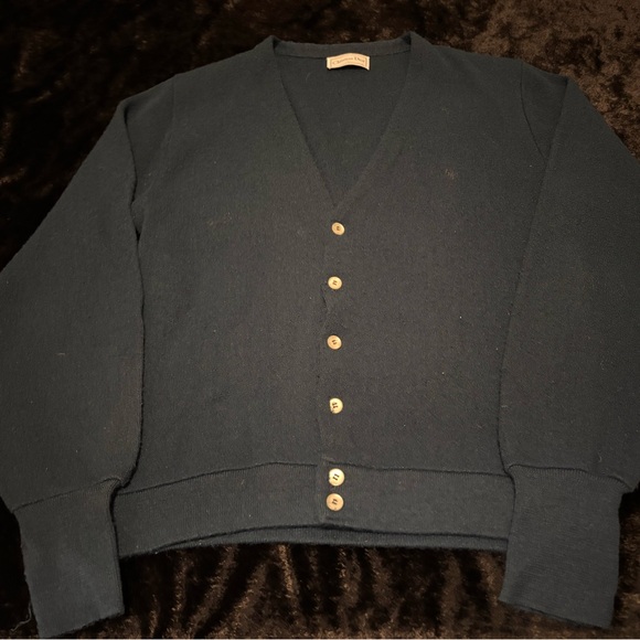 Mens Large Vintage Christian Dior Navy Blue Button Up Cardigan Designer Sweater - Picture 1 of 3